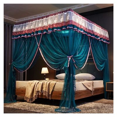 Bed Canopy Curtain Luxury Princess Canopy Bed Curtains 4 Corner 3 Side Openings Post Bed Curtain Canopy Netting Bed Canopy Bedding No Bracket Bed Tent Curtain (Color : Blue, Size : 1.8x2.2m Bed)