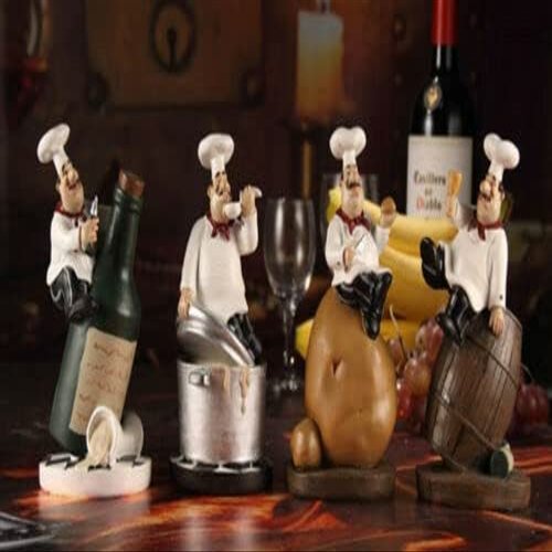 Canglan Technology 4Pcs/Set Chef Figurine Set Resin Cook Statue Gift Craft Ornament Decor Art