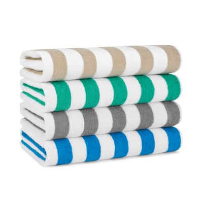 Arkwright California Cabana Stripe Beach Towel - Pack of 4, Large Soft Quick Dry Cotton Terry Towels Set for Pool, Swim, and Hot Tub, Oversized 30 x 70 in, Multiple