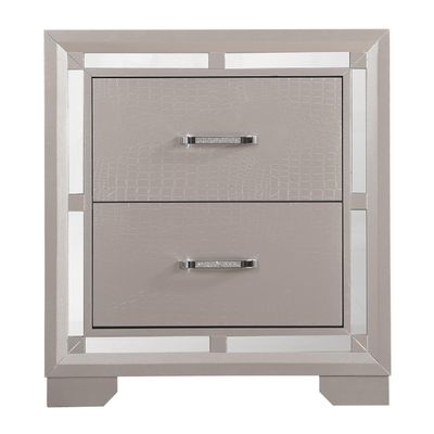 Passion Furniture Alana 2-Drawer Silver Champagne Nightstand PF-G6800-N