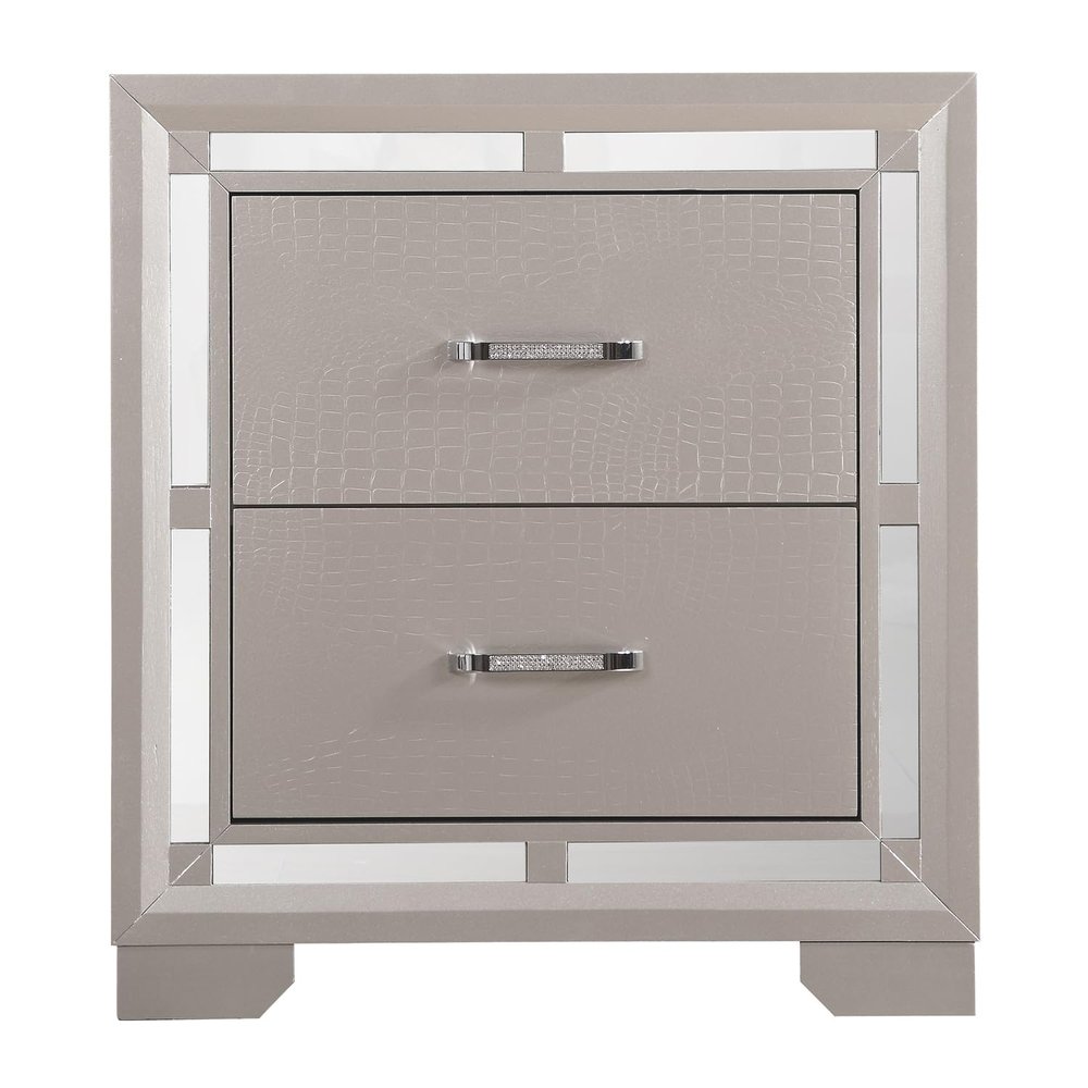 Passion Furniture Alana 2-Drawer Silver Champagne Nightstand PF-G6800-N