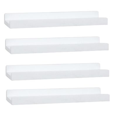 Long Floating Shelves With Lip,Picture Ledge Shelves Set of 4,Rustic Photo Frames Storage Display Shelves Wall Mounted for Living Room Bedroom Kitchen Kids Nursery,Home Decor (White, 24 Inch)