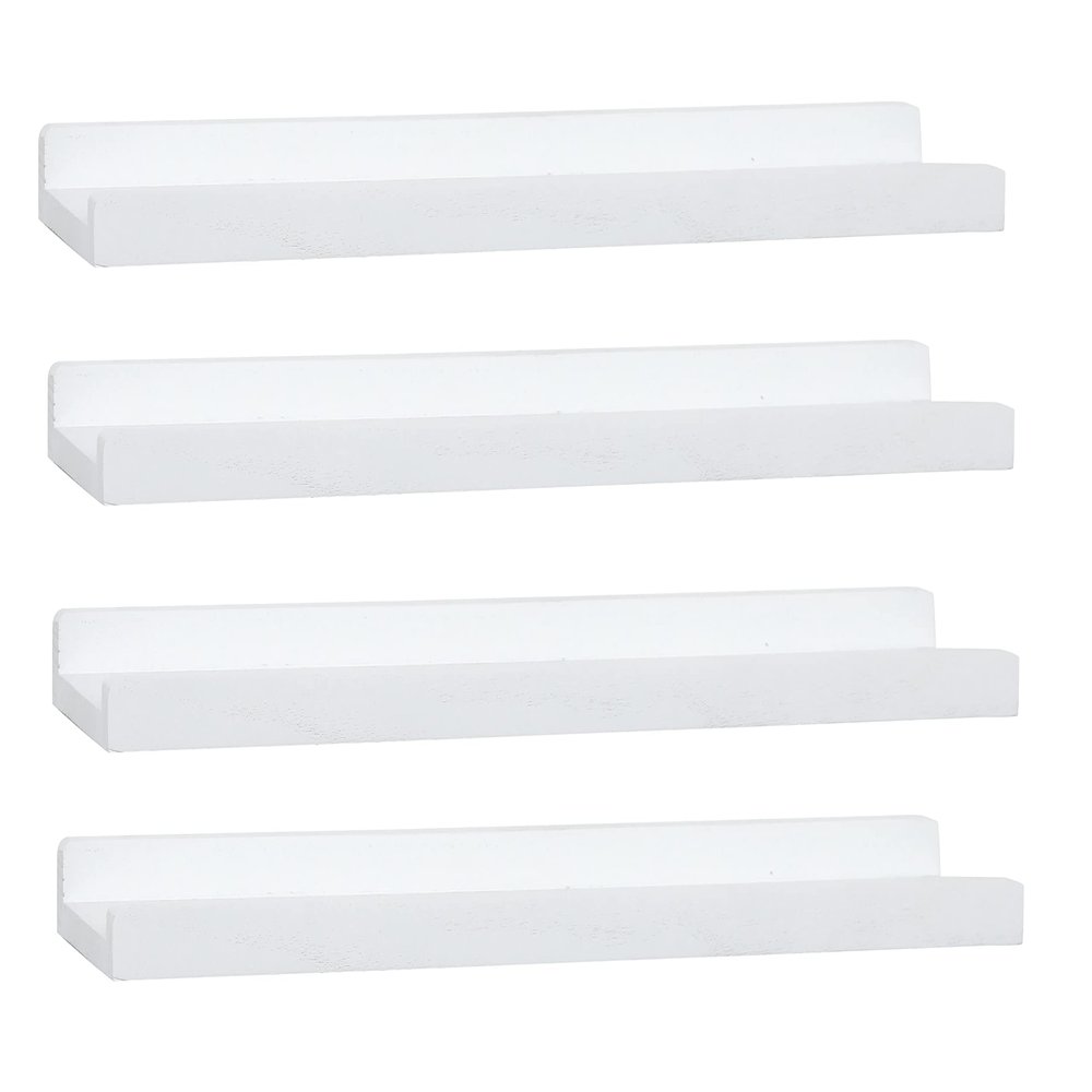Long Floating Shelves With Lip,Picture Ledge Shelves Set of 4,Rustic Photo Frames Storage Display Shelves Wall Mounted for Living Room Bedroom Kitchen Kids Nursery,Home Decor (White, 24 Inch)