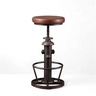BOKKOLIK Vintage Swivel Bar Stools Industrial Leather Seat Bar Stool Fire Hydrant Design Kitchen Dinning Chair 24-30inch Height Adjustable with Footrest