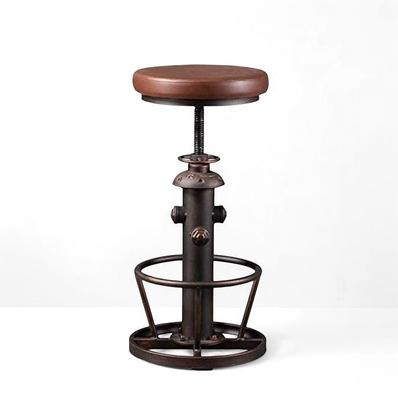 BOKKOLIK Vintage Swivel Bar Stools Industrial Leather Seat Bar Stool Fire Hydrant Design Kitchen Dinning Chair 24-30inch Height Adjustable with Footrest