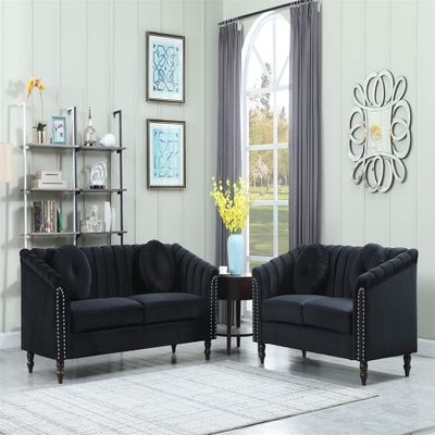 A Ainehome Living Room Furniture Sectional Sofa Upholstered Furniture Velvet Fabric Sofa 2 Piece Furniture Sofa Set for Living Room, Bedroom, Small Living Room, 3 Seat Sofa+Loevseat(Black)