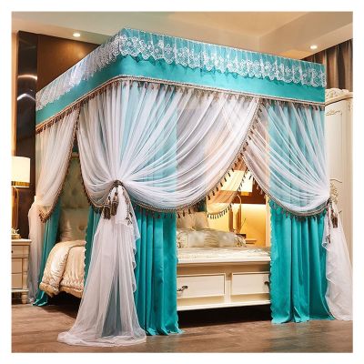 Bed Canopy Curtain Three Doors Bed Canopy Pink Flower Printing Bed Curtain King Queen Size Floor-Standing Bed Valance Girls Room Decor Bed Tent Curtain (Color : 1, Size : B1.8 Include Bracket)