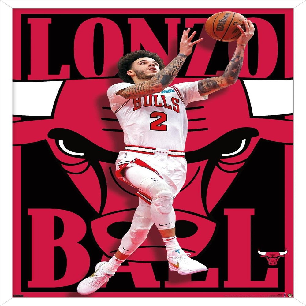 Trends International NBA Chicago Bulls - Lonzo Ball 22 Wall Poster, 14.725" x 22.375", White Framed Version