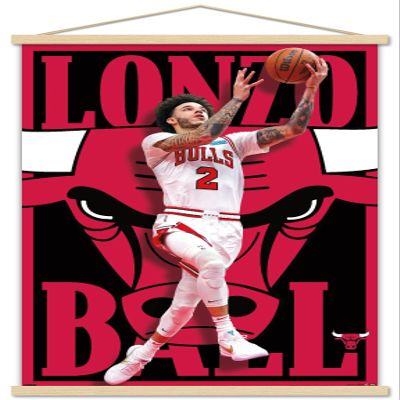 Trends International NBA Chicago Bulls - Lonzo Ball 22 Wall Poster, 22.375" x 34", Premium Print and Beechwood Hanger Bundle
