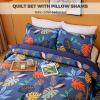 3 Piece Reversible Abstract Floral-Decorative Quilt Set King Size with 1 Quilt and 2 Pillow Shams 100% Cotton Lightweight Floral Coverlet Bedspread for All Season,D,King view 3