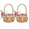 MEUMITY 2 PCS Woven Flower Basket with Handles,Wicker Basket with Beautiful Flowers Rattan Storage Basket for Wedding Christmas Decoration Rustic Photography,Pink view 1