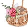 MEUMITY 2 PCS Woven Flower Basket with Handles,Wicker Basket with Beautiful Flowers Rattan Storage Basket for Wedding Christmas Decoration Rustic Photography,Pink view 2
