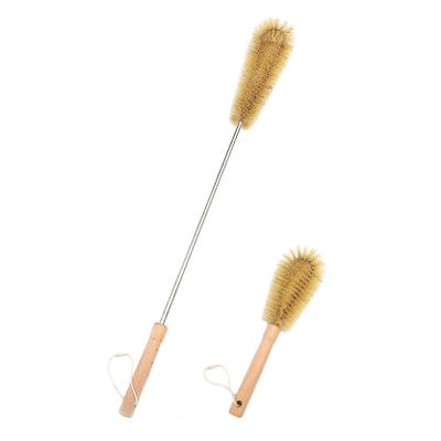 UPTALY 24 inch Extra Long Bristle Brush with 10 inch Bottle Brush, Beech Wood Handle, Bendable Washing Brush with Extended Handle, Big Gallon Water Jug Brush with Stainless Steel Pole