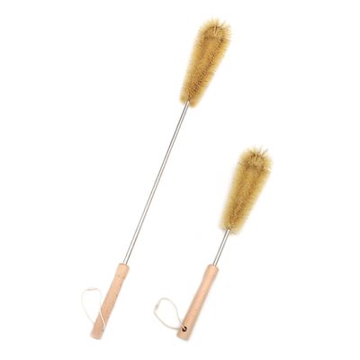 UPTALY 24 inch Extra Long Bristle Brush with 15 inch Bottle Brush, Beech Wood Handle, Bendable Washing Brush with Extended Handle, Big Water Jar Brush with Stainless Steel Pole