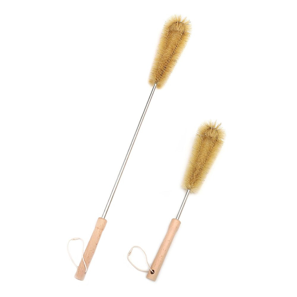 UPTALY 24 inch Extra Long Bristle Brush with 15 inch Bottle Brush, Beech Wood Handle, Bendable Washing Brush with Extended Handle, Big Water Jar Brush with Stainless Steel Pole