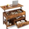 WLIVE Coffee Table, 39" Lift Top Coffee Table with Hidden Compartment, Storage Drawers and Storage Shelf for Living Room, Reception Room, Rustic Brown view 1