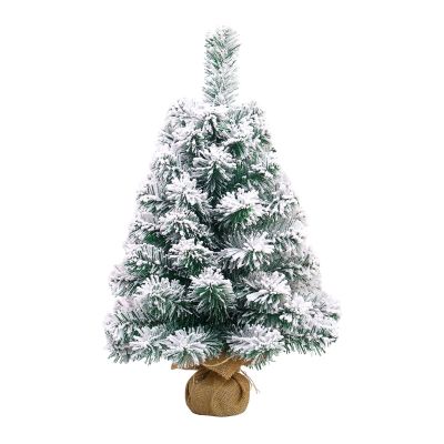 Fofetbfo 23.6 Inch Artificial Mini Christmas Tree, Snow Flocked Christmas Tree with Burlap Base, Small Prelit Tabletop Christmas Tree for Xmas Desk Top Table Home Decor
