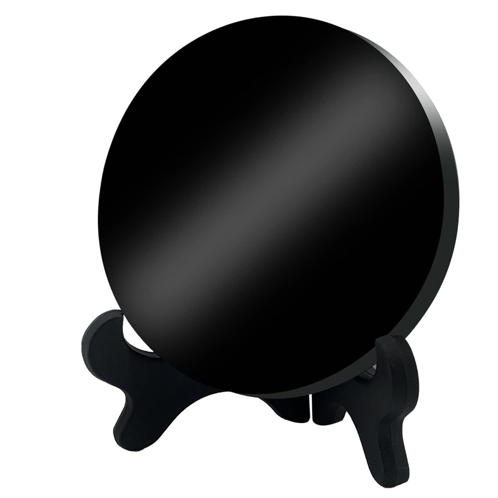 AGERYU Black Obsidian Scrying Mirror, Obsidian Mirror with Stand and Bag for Divination, Meditation, Healing, Feng Shui (150mm(5.9in))