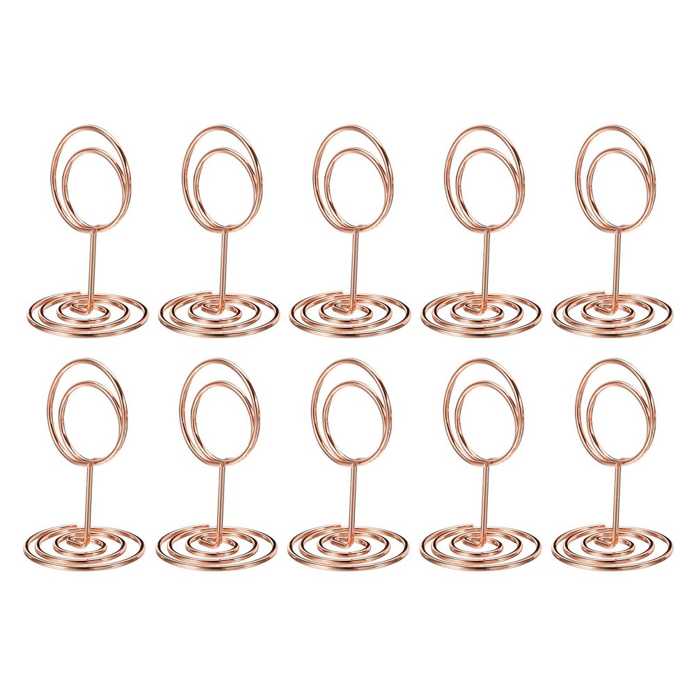 PATIKIL 2 Inch Table Number Holder, 10 Pack Wire Photo Picture Place Card Seating Labels Round Shape Clips for Party Meeting Wedding Displaying, Rose Gold