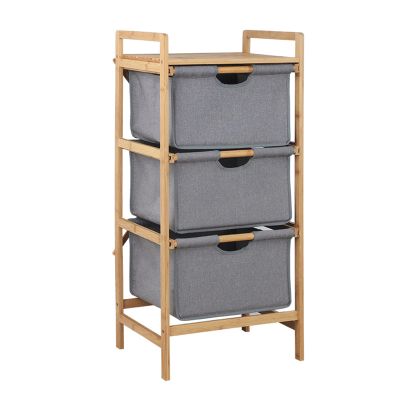 3-Tier Basket Storage Drawers 37.8" x 17.3" x 13",Laundry Hamper Stand Basket,Bathroom Dresser Tower,Bamboo Storage Baskets