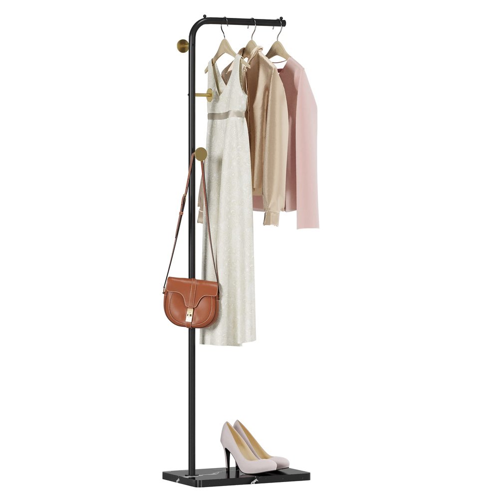 HOMEFORT Metal Coat Rack, Modern Coat Tree with 3 Hooks, L Shaped Coat Hanger Stand, Freestanding Coat Rack for Entryway and Corner, Black