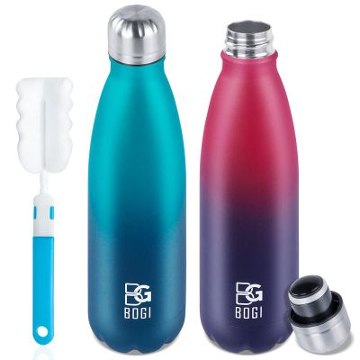 BOGI Insulated Water Bottle, 17oz 2 Pack Stainless Steel Water Bottles, Leak Proof Sports Metal Water Bottles Keep Drink Cold for 24 Hours and Hot for 12 Hours BPA Free kids water bottle for School