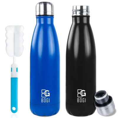 BOGI Insulated 25oz 2 Pack Stainless Steel Water Bottles, Leak Proof Sports Metal Bottles - Keep Drink Cold for 24 Hours and Hot for 12 Hours, BPA Free for Kids & School