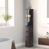 HOMCOM 54" Tall Bathroom Storage Cabinet, Freestanding Linen Tower with 2-Tier Shelf and Drawers, Narrow Side Floor Organizer, Brown view 2