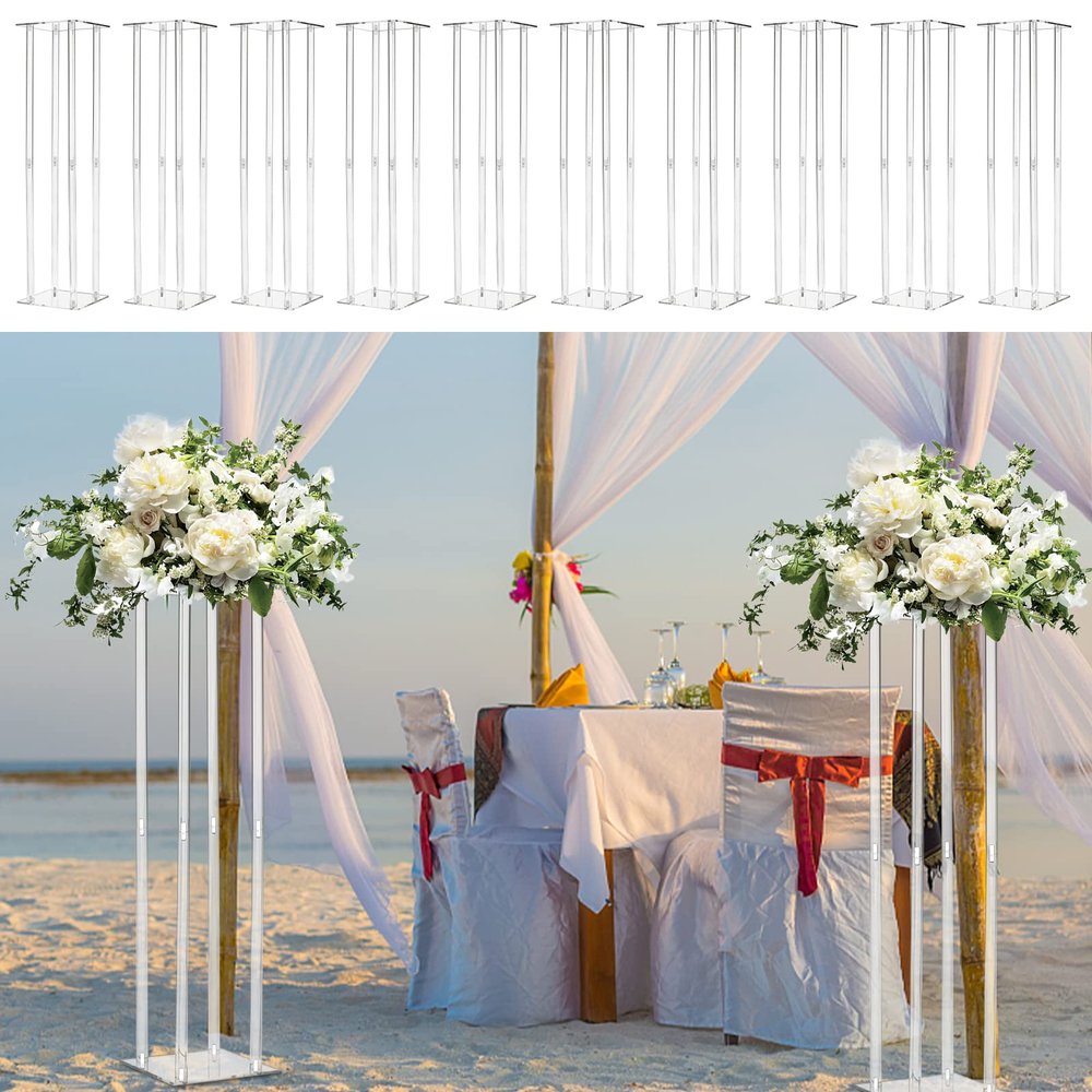 10 Pcs Acrylic Vases Wedding Centerpieces for Tables, Clear Column Flower Stand, 31.5in Tall Flower Vases for Centerpieces, Geometric Vases for Centerpieces Bulk, Wedding Birthday Party, Home Decor