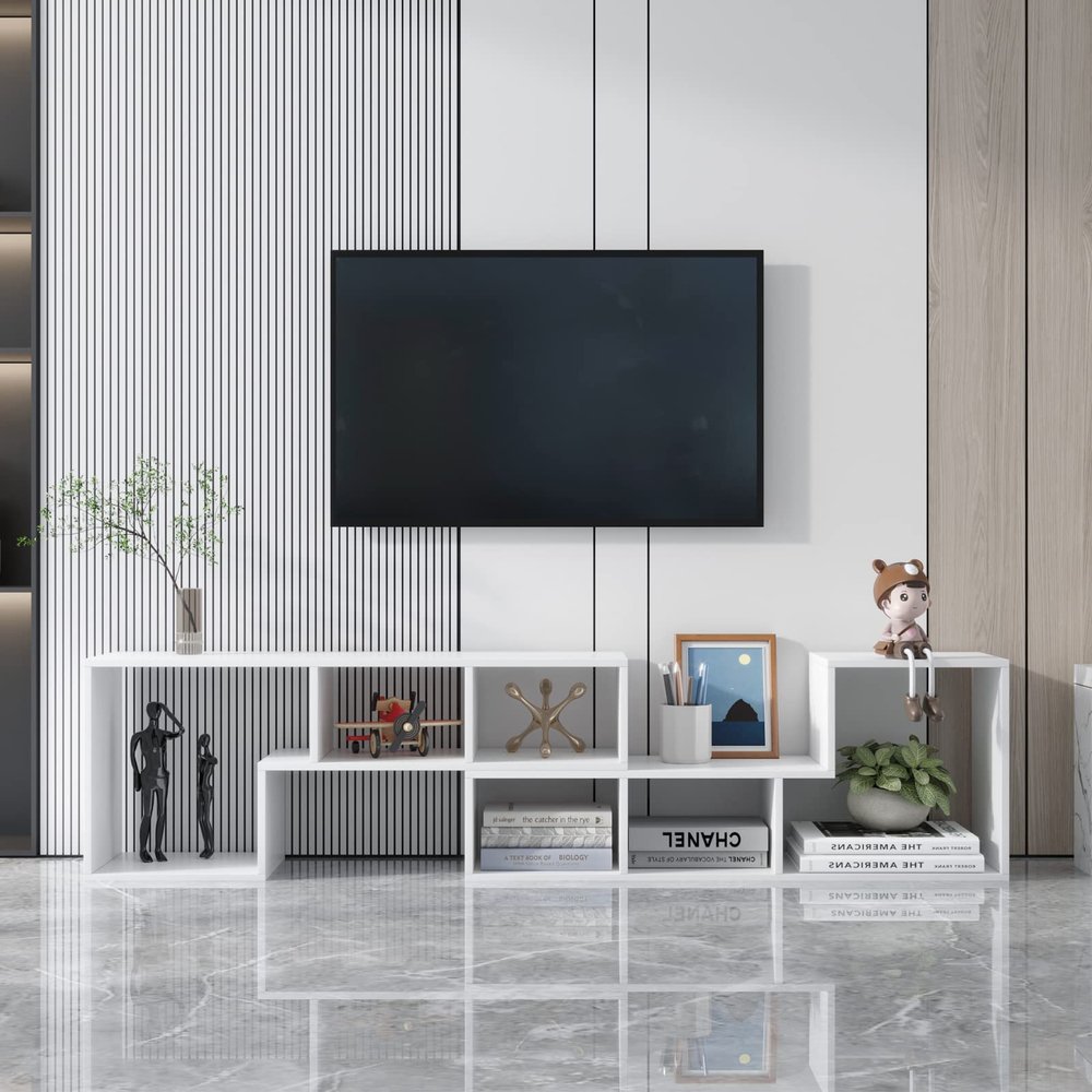 Aoguzhao DIY TV Stand Entertainment Center for TVs 45'' to 80'', Cube Bookshelf 2 Shelf Bookcase L-Shaped Shelves Open Storage Shelves for CDs/Movies/Books for Living Room