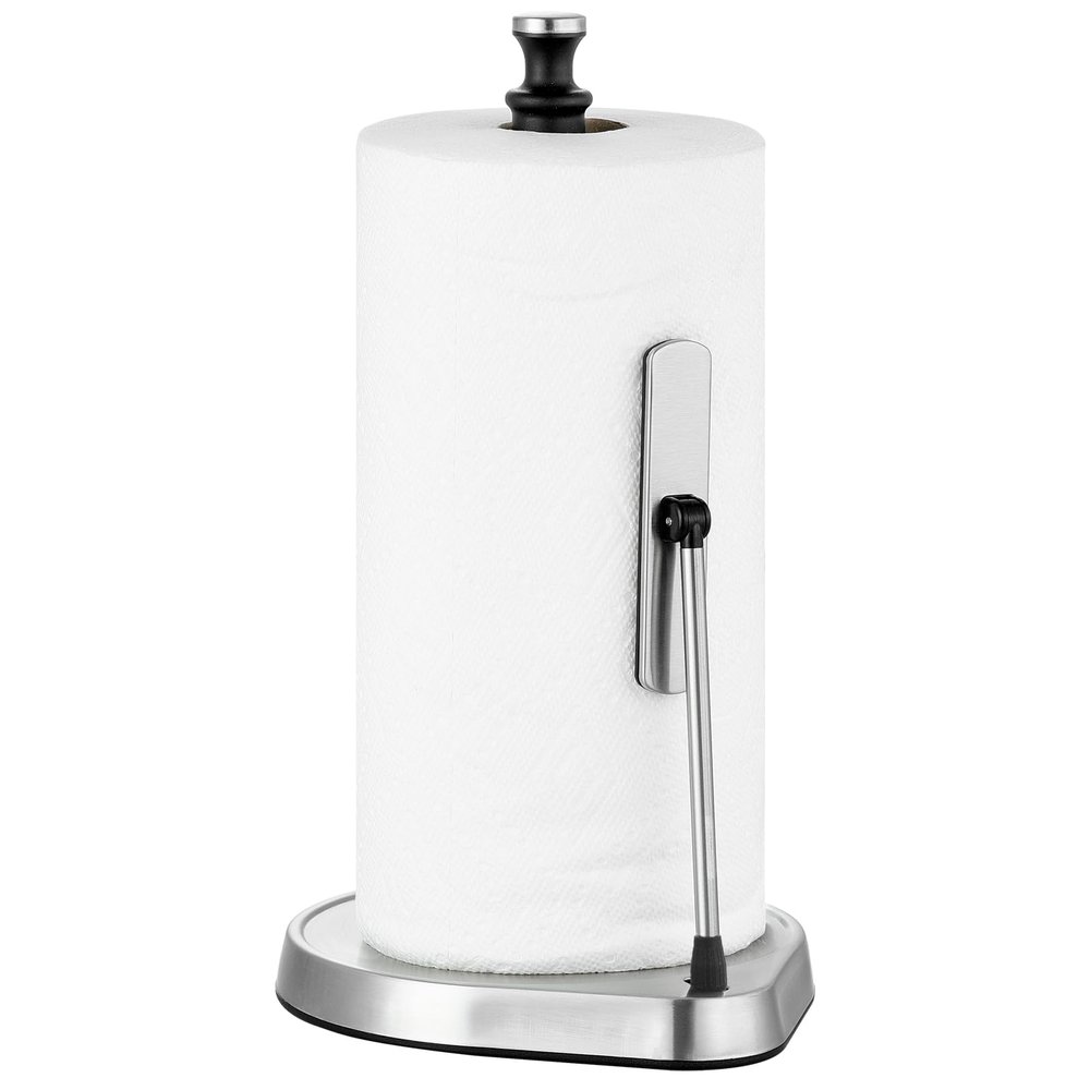 Dailyart Paper Towel Holder for One Hand Tear - Countertop with Tension Arm & Non Slip Weighted Base, Stainless Steel Paper Towel Holder Stand for Kitchen Bathroom, Black