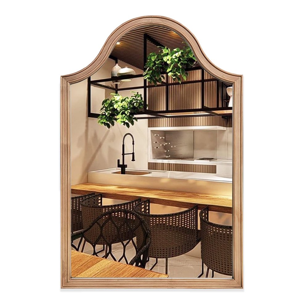 24" x 36" Wooden Frame Arched Wall Mirror for Bathroom, Farmhouse Wood Mirror for Wall Decor, Entryway, Living Room and Bedroom