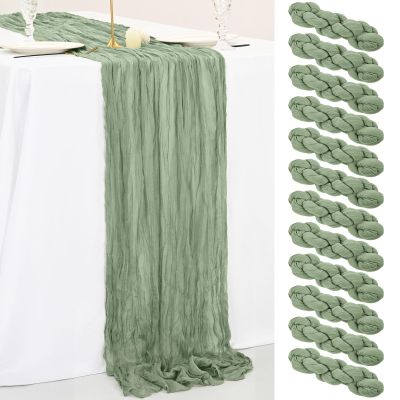 12 Pack 10Ft Sage Green Cheesecloth Table Runner 35 x 120 inch Boho Gauze Cheese Cloth Table Runner Vintage Rustic Sheer Runners for Wedding Bridal Shower Birthday Party Cake Table Decorations