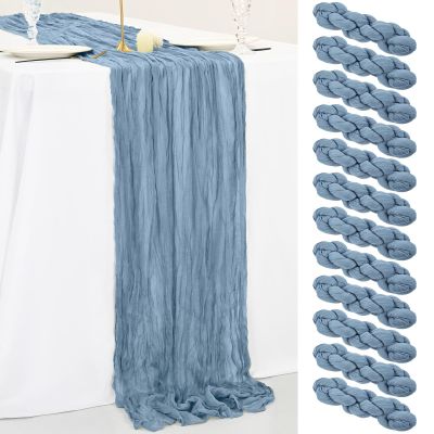 12 Pack 10Ft Dusty Blue Cheesecloth Table Runner 35 x 120 inch Boho Gauze Cheese Cloth Table Runner Vintage Rustic Sheer Runners for Wedding Bridal Shower Birthday Party Cake Table Decorations