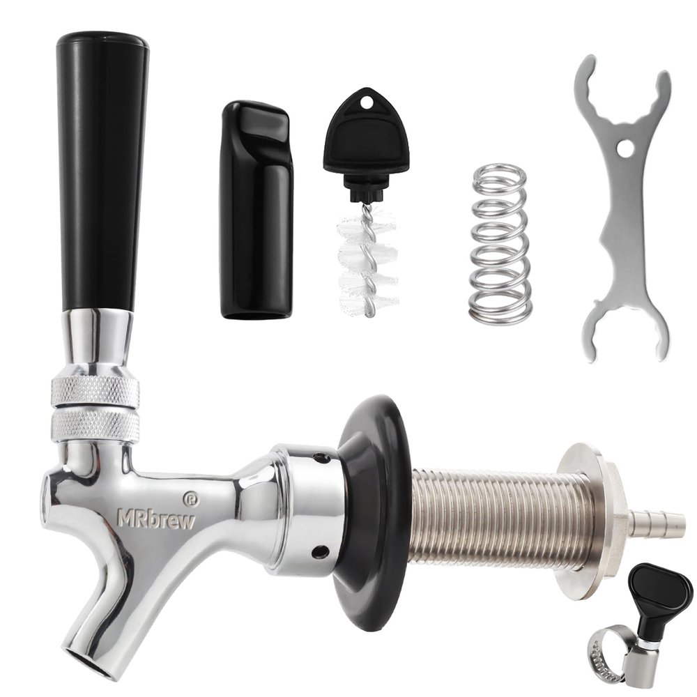 MRbrew Draft Beer Long Shank Faucet Kit, 3'' Beer Shank No Leak 1/4'' Beer Line Nipple Barb Fitting Shank Beer Tap for Kegerator Brewing with Self-Closing Tap, Stainless Steel Core for Home Beer Party