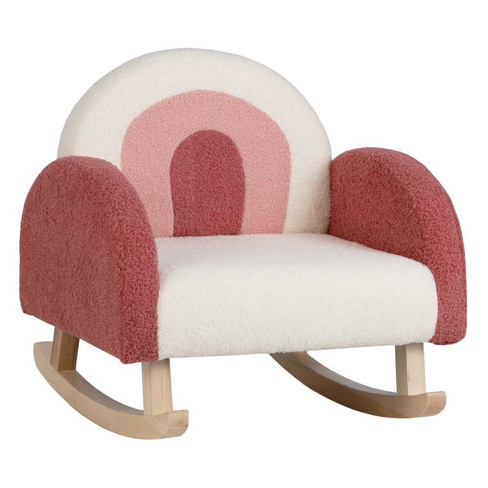 Costzon Kids Sofa, Toddler Rocking Chair w/Solid Wood Frames, Plush Fabric, Anti-Tip Design for Kids Room, Nursery, Playroom, Preschool, Birthday Gift for Boys Girls, Toddler Furniture Armchair, Red