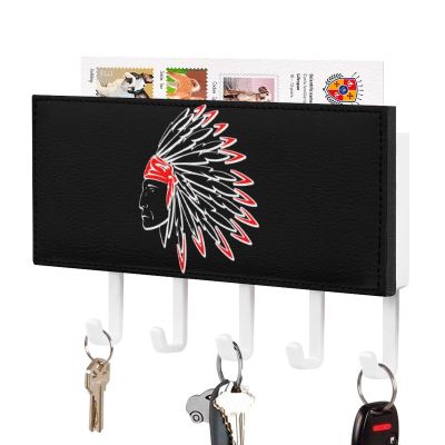 Indian Chief Key Rack Key Holder Organizer Key Hangers Shelves Decor with 5 Keychains Hooks