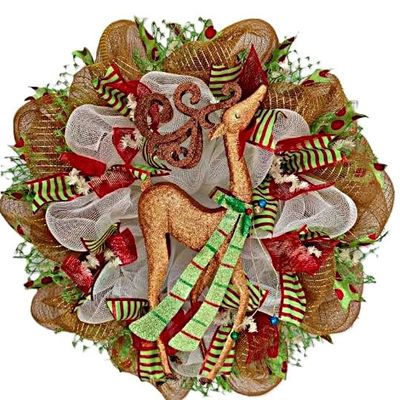 Glittering Reindeer Winter Deco Mesh Wreath