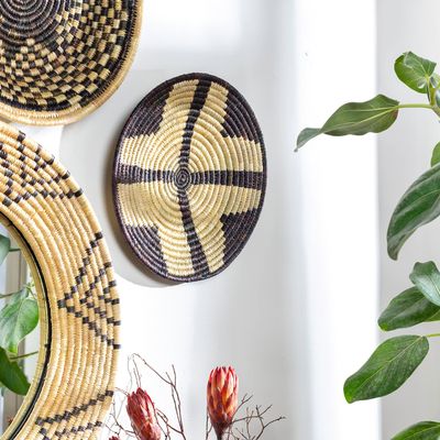 Artistic Weavers Maribelle Boho Hand Woven Grass Basket Wall Art, 12 inch, Black Cross