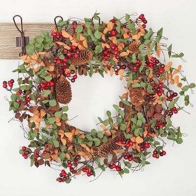 Artificial Harvest Eucalyptus, Pinecones and Berries Wreath - for Fall Decor and Autumn Centerpiece Displays (24" Dia) by Factory Direct Craft