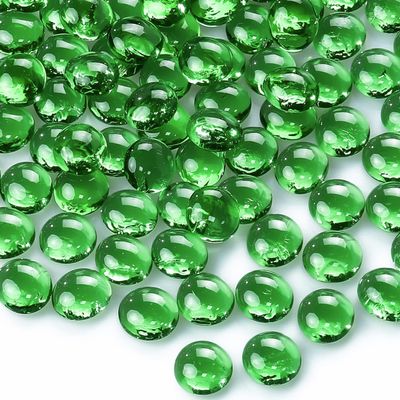 CYS EXCEL Green Glass Gemstone Beads Vase Fillers (6 LBS) Flat Marble Beads Multiple Color Choices Aquarium Decor Rocks Floral Stones Decorative Mosaic Glass Gem Pebbles