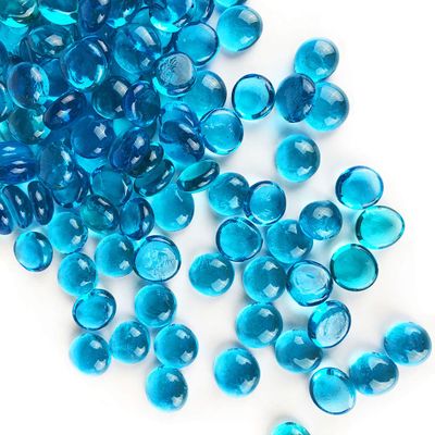 CYS EXCEL Light Blue Glass Gemstone Beads Vase Fillers (6 LBS) Flat Marble Beads Multiple Color Choices Aquarium Decor Rocks Floral Stones Decorative Mosaic Glass Gem Pebbles