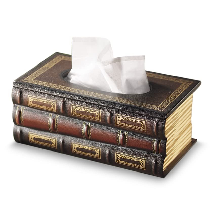 Bibliophiles Book Tissue Dispenser | Covers Standard Box | Facial Tissues Holder | Office, Living Room, Bedroom, Bathroom