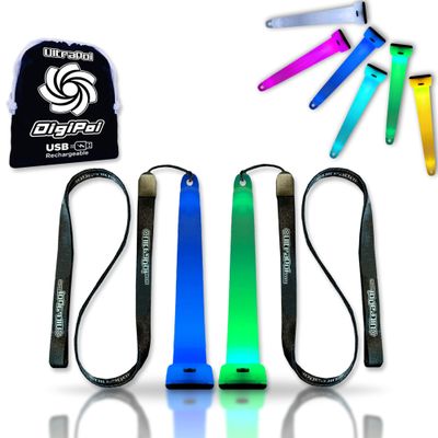 UltraPoi Digi Poi Set  Rechargeable Light Up Glow Sticks & LED Light Sticks for Party, Wedding, Rave, Concerts & Camping  Customizable Wearable Glow Stick with Lanyard, Clip & Rainbow Effects