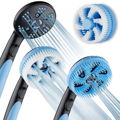 Hotel Spa 4-in-1 Aquassage - High Pressure 10-Mode Shower Head, Hand Shower, Hydro Body Brush & Hair Brush in One with Two Brackets, Extra Long 6 Foot Stainless Steel Hose & Brush Head Holder