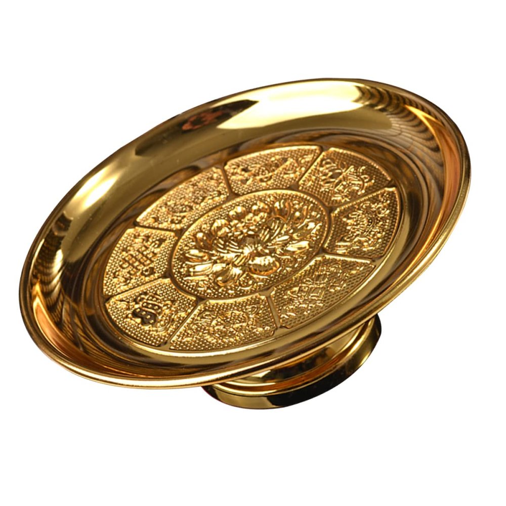 Cabilock Pedestal Bowl Tribute Fruit Plate for Buddhist Golden Lotus Design Space-saving Temple Holder Craftsmanship Offering Tray