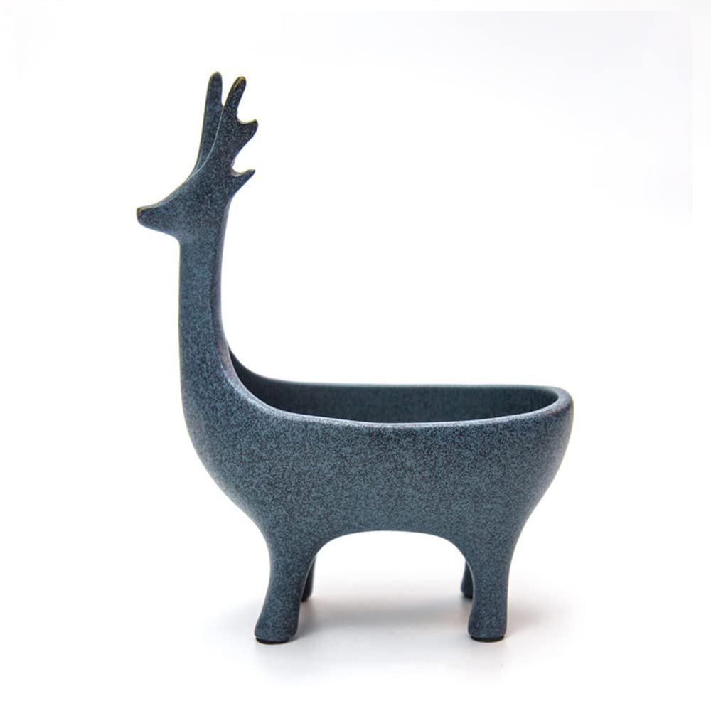 BOOMLATU Creative Resin Deer Statues Jewelry Tray Key Tray Organizer for Entryway,Table, Home,Bar and Office (Blue)