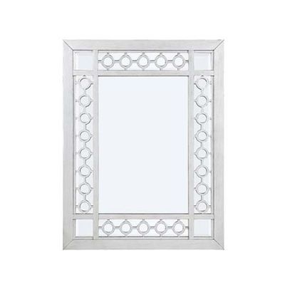 Benjara 40 Inch Ornate Wood Mirror, Portrait, Round Cut Out Design, White