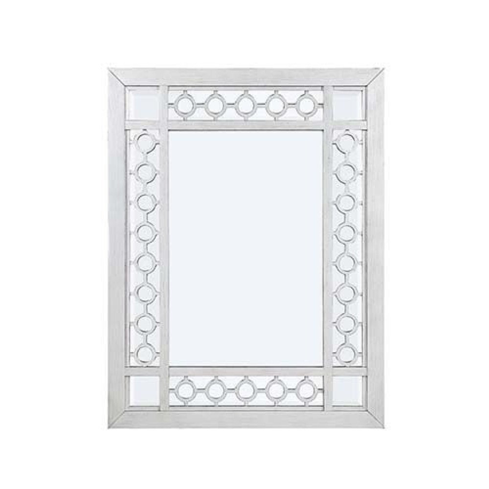 Benjara 40 Inch Ornate Wood Mirror, Portrait, Round Cut Out Design, White