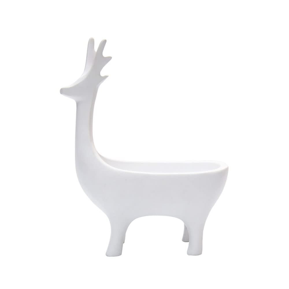 BOOMLATU Creative Resin Deer Statues Jewelry Tray Key Tray Organizer for Entryway,Table, Home,Bar and Office (White)